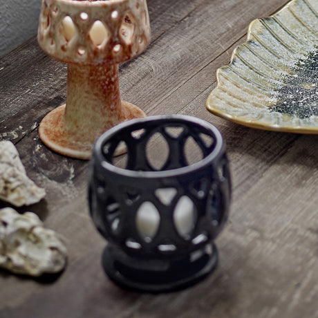 Patty Speckled Stoneware Tealight Holder - Blue