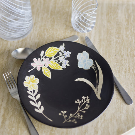 Amberly Floral Stoneware Platter 26x25cm - Black