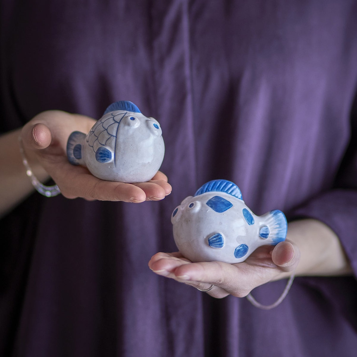 Fugu Fish Stoneware Salt & Pepper Shakers Set of 2 - Cream