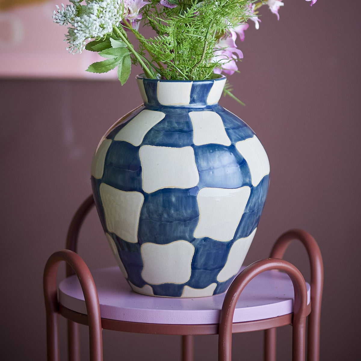 Check Checked Stoneware Vase 24cm - Multi