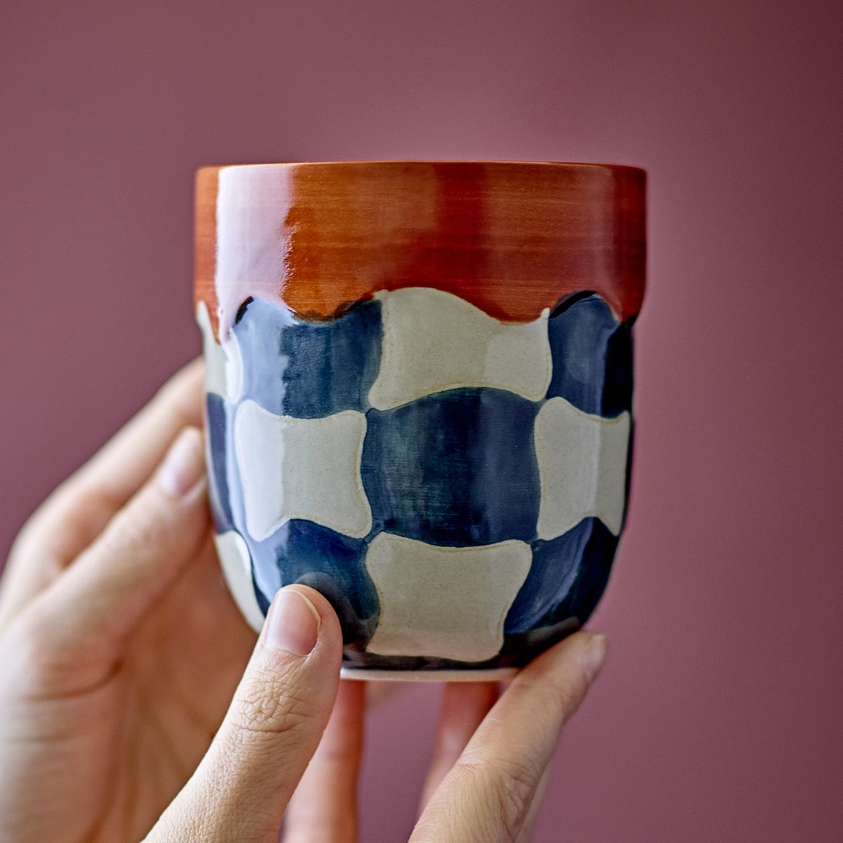 Check Checked Stoneware Cups 375ml Set of 4 - Multi