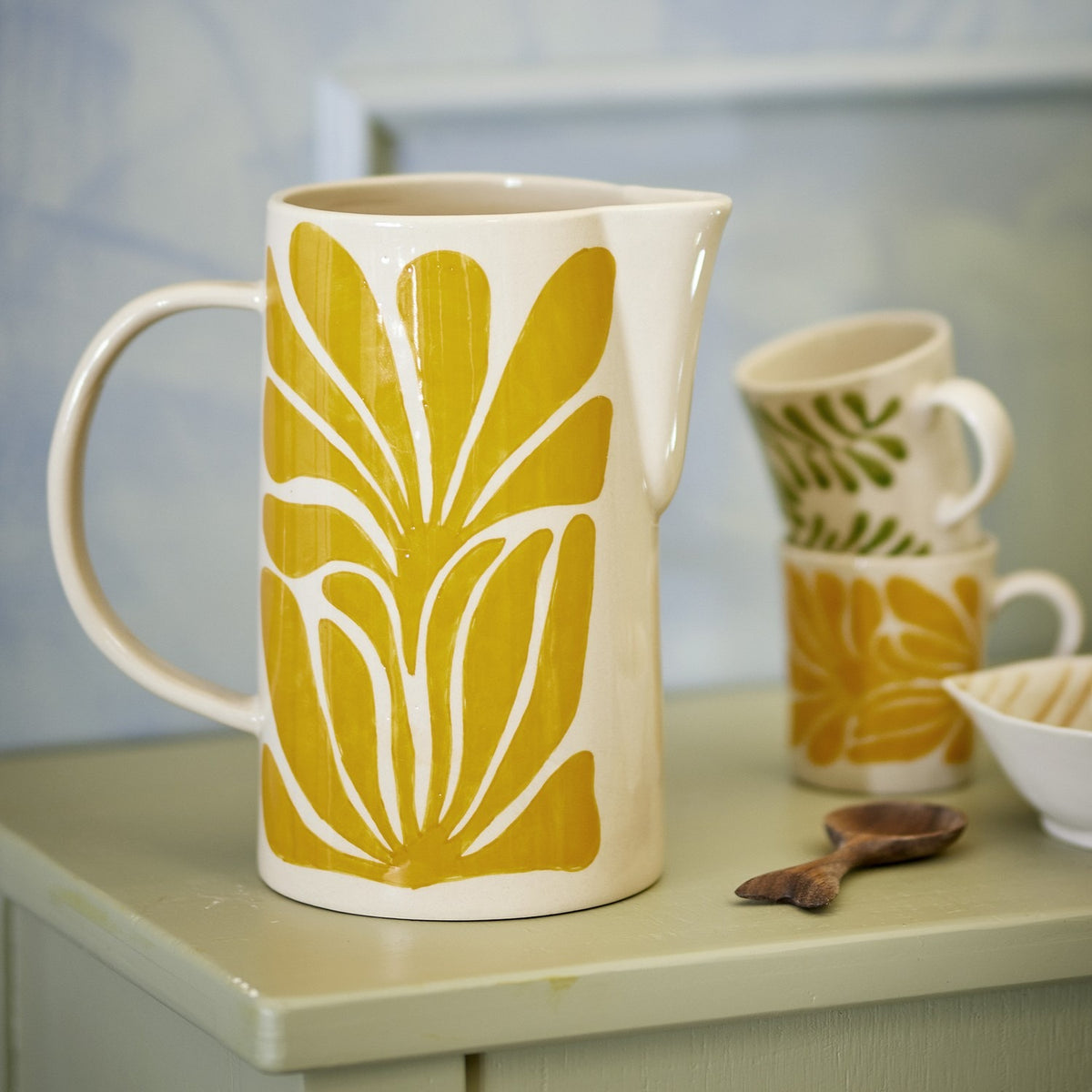 Fauni Leaf Stoneware Jug 2165ml - Yellow