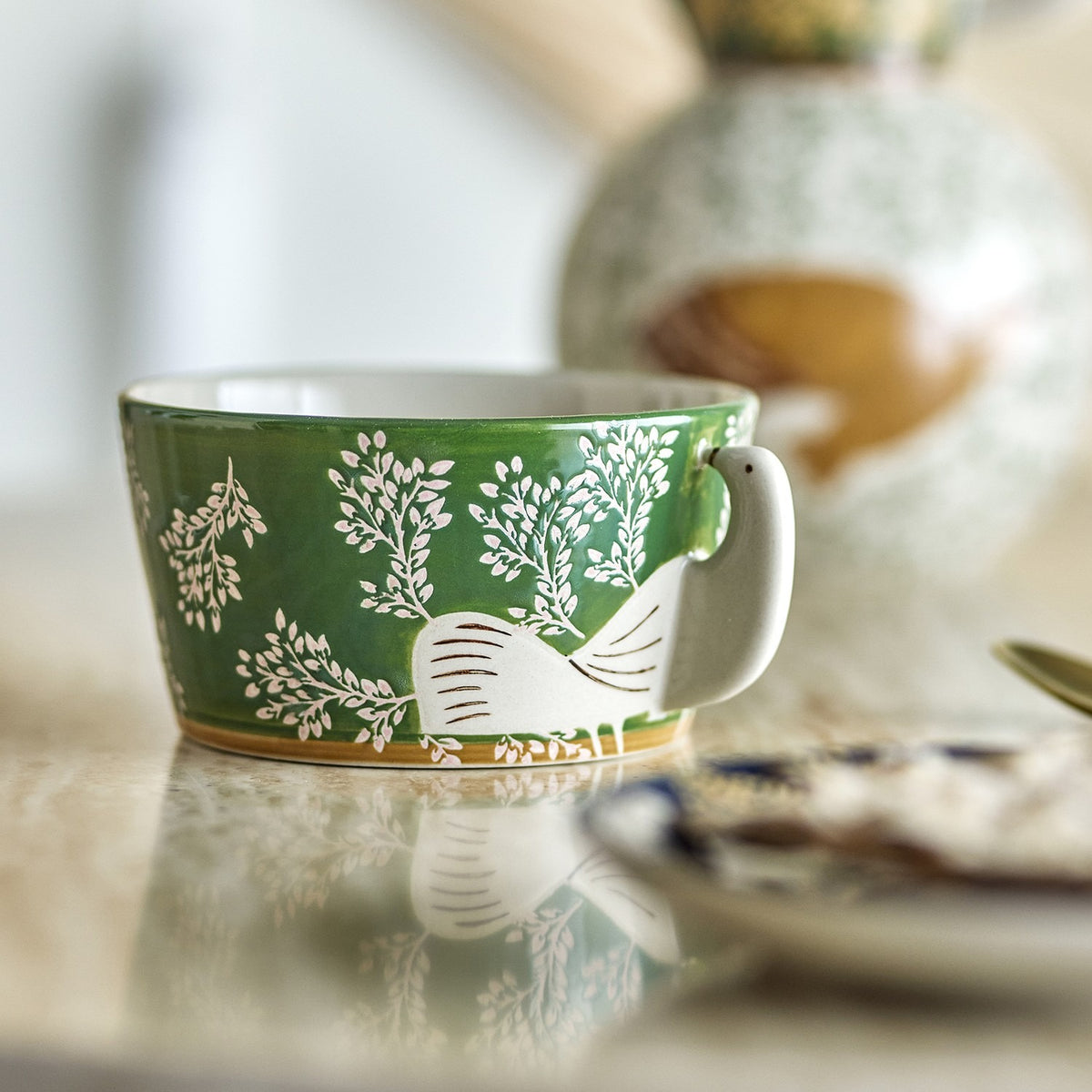 Hezha Stoneware Bowl 13cm - Green