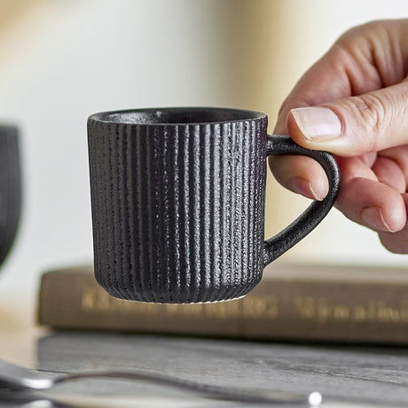Neri Ribbed Stoneware Espresso Cup 75ml - Black