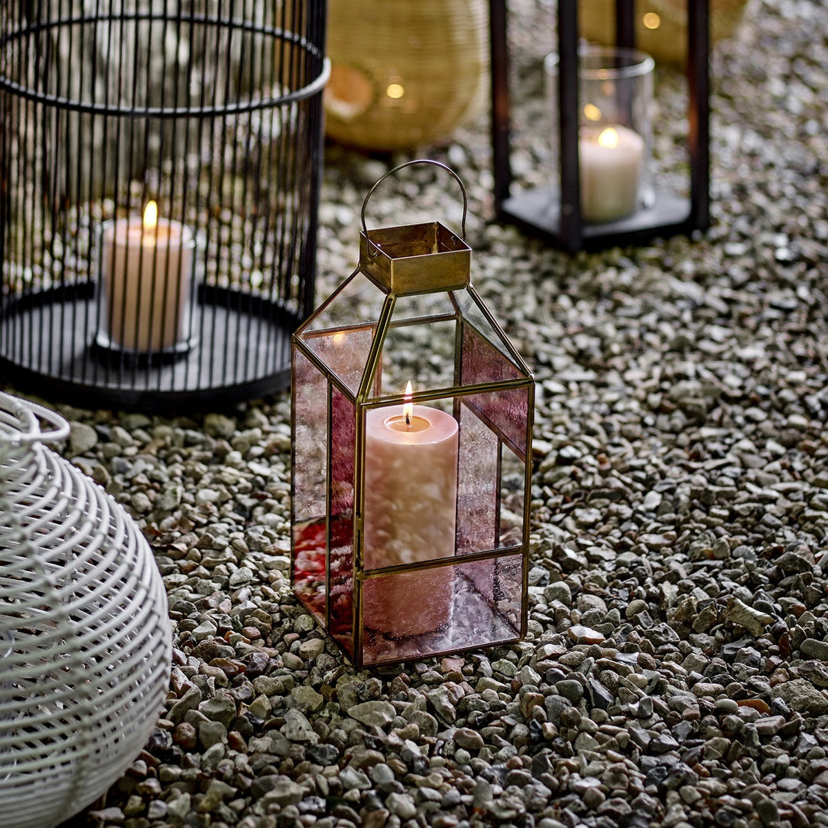 Drew Glass Outdoor Lantern - Pink