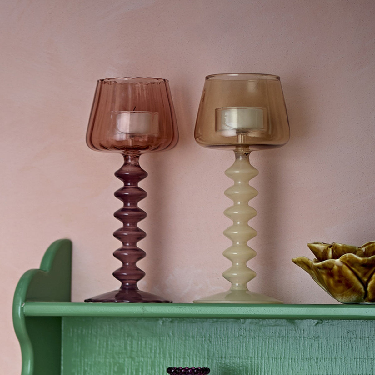 Daze Fluted Glass Tealight Holders Set of 2 - Multi