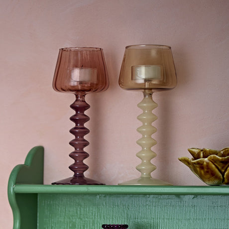 Daze Fluted Glass Tealight Holders Set of 2 - Multi