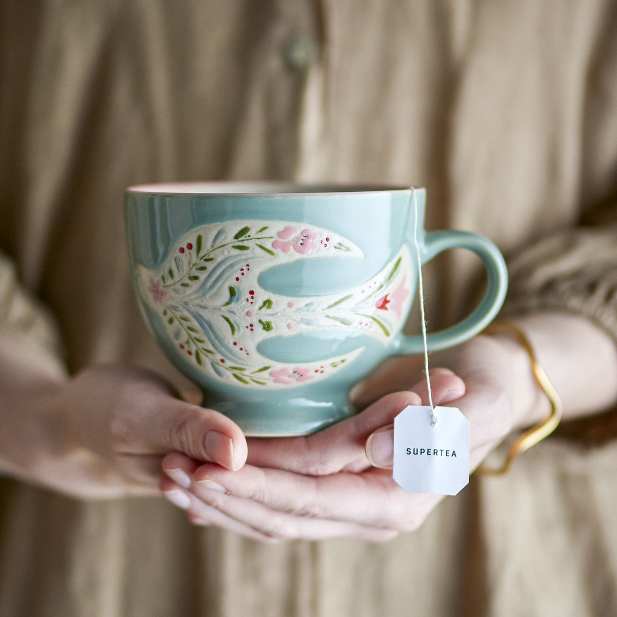 Rosalynde Stoneware Mugs 400ml Set of 4 - Green