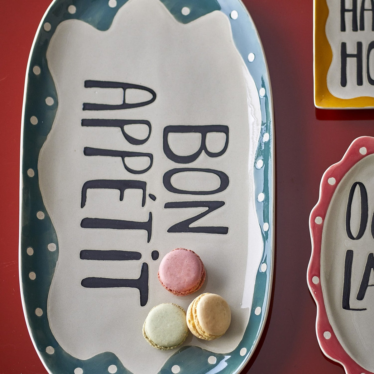Soline Dotted Stoneware Platter 40x25cm - Multi