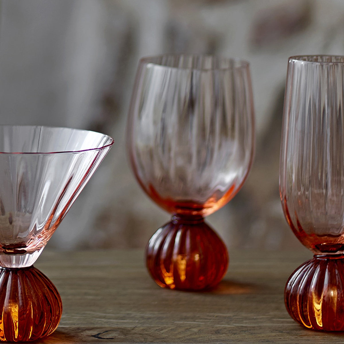 Taurin Ribbed Wine Glass - Pink