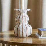Byron Striped Stoneware Candle Holder - Cream