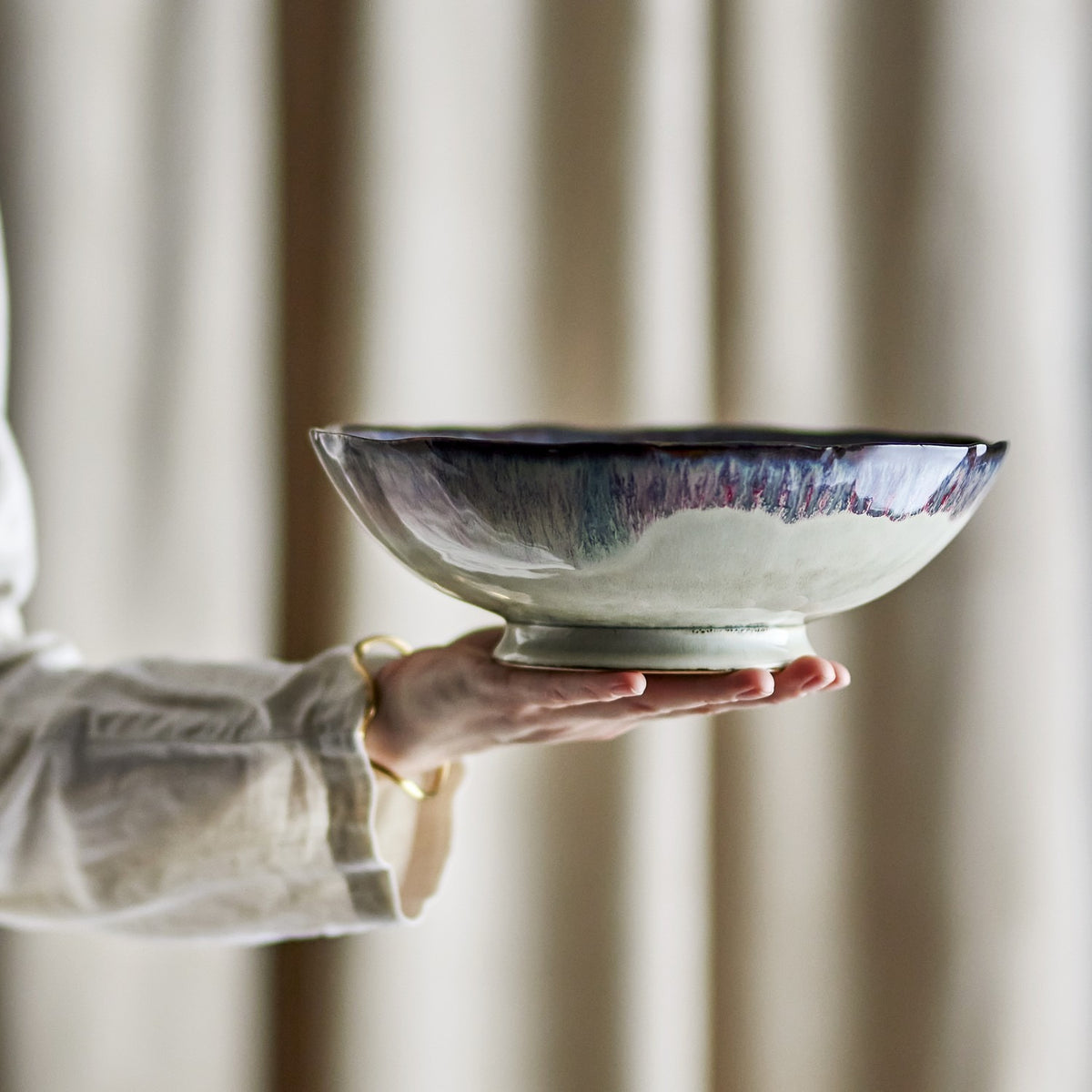 Imogen Banded Stoneware Bowl 24cm - Multi