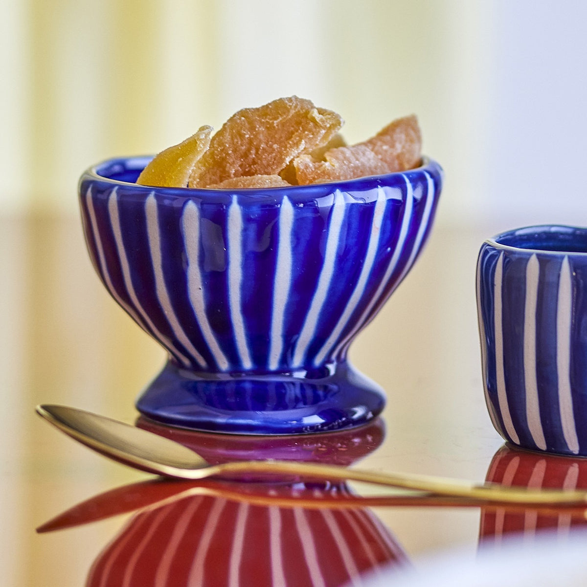 Nini Striped Stoneware Bowl 9cm - Blue
