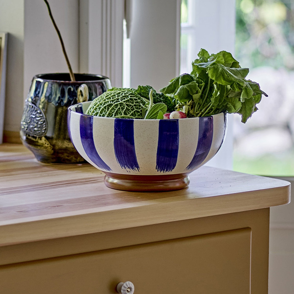 Shakti Striped Stoneware Bowl 26cm - Blue
