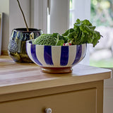 Shakti Striped Stoneware Bowl 26cm - Blue