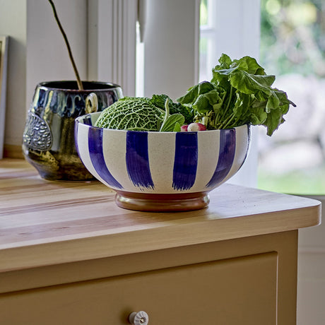 Shakti Striped Stoneware Bowl 26cm - Blue