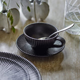 Neri Ribbed Stoneware Cup & Saucer 200ml - Black