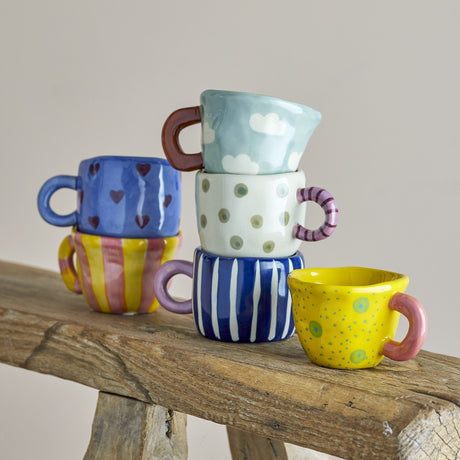 Nini Heart Stoneware Cups 110ml Set of 6 - Multi