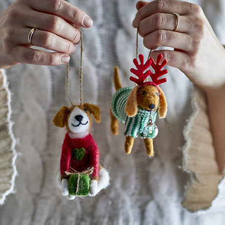 Monty Wool Christmas Tree Decorations 12x9cm Set of 2 - Multi