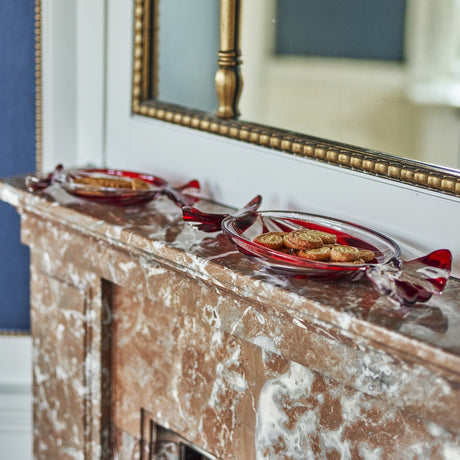 Sweetie Wrapped Sweet Glass Christmas Platters Set of 2 - Red