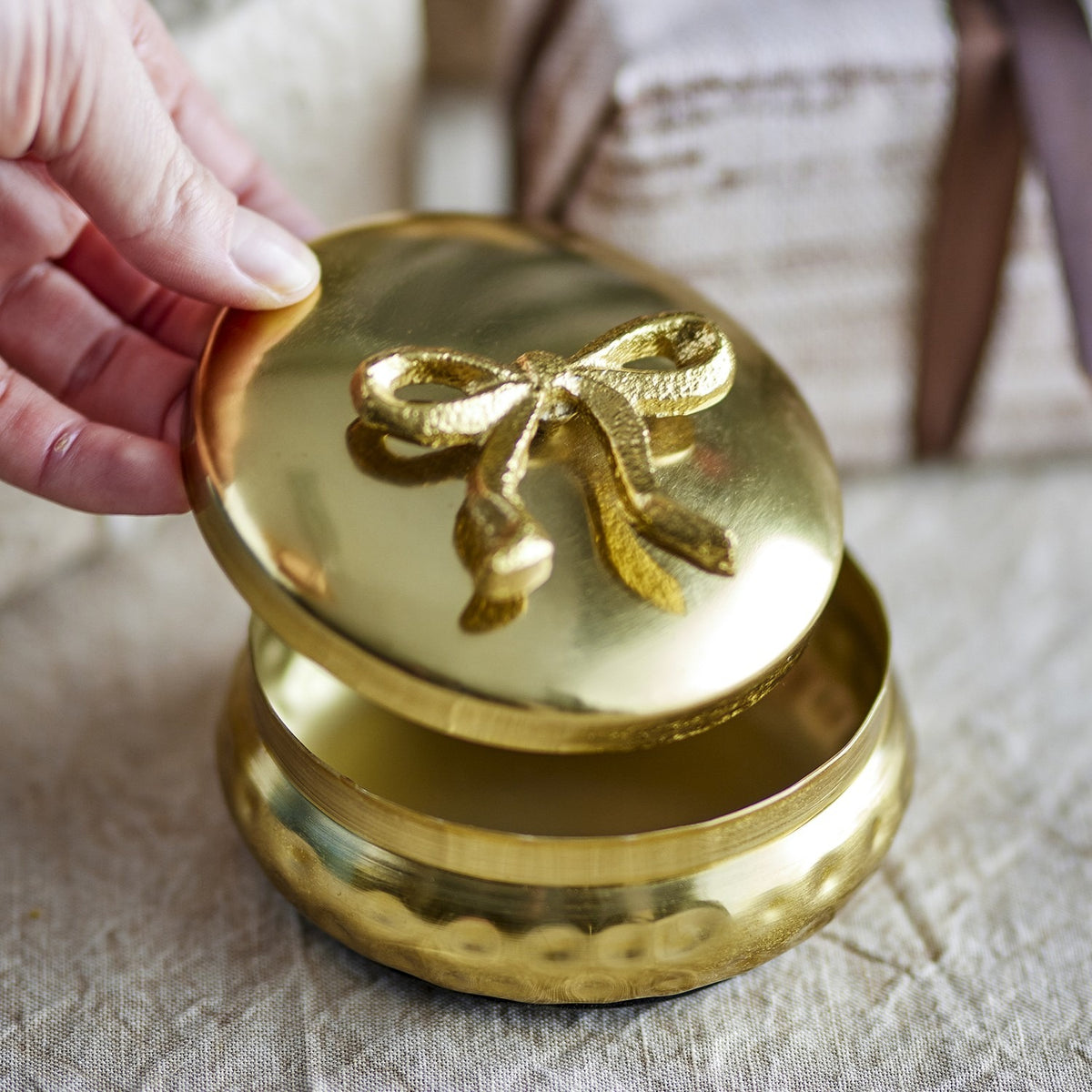 Meera Round Iron Christmas Storage Jar with Lid - Gold