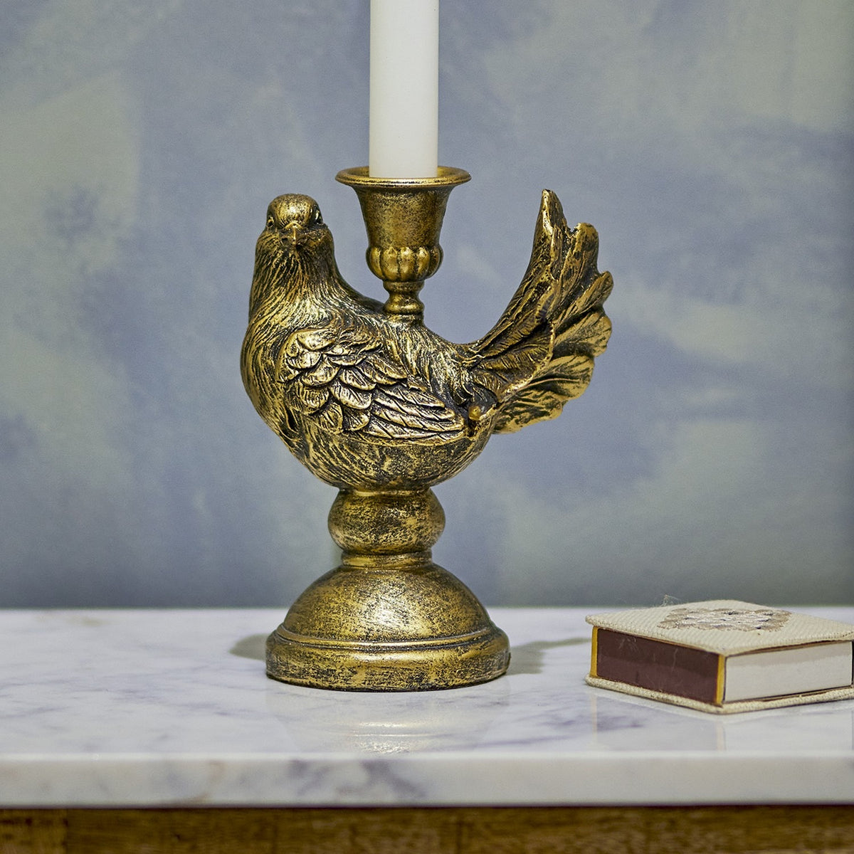 Fosna Bird Resin Candle Holder - Brass