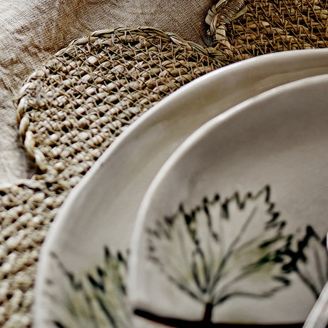 Aubrin Leaf Stoneware Dinner Plates Set of 2 - Cream