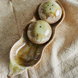 Kayo Pea Pod Stoneware Salt & Pepper Shakers Set of 3 - Green