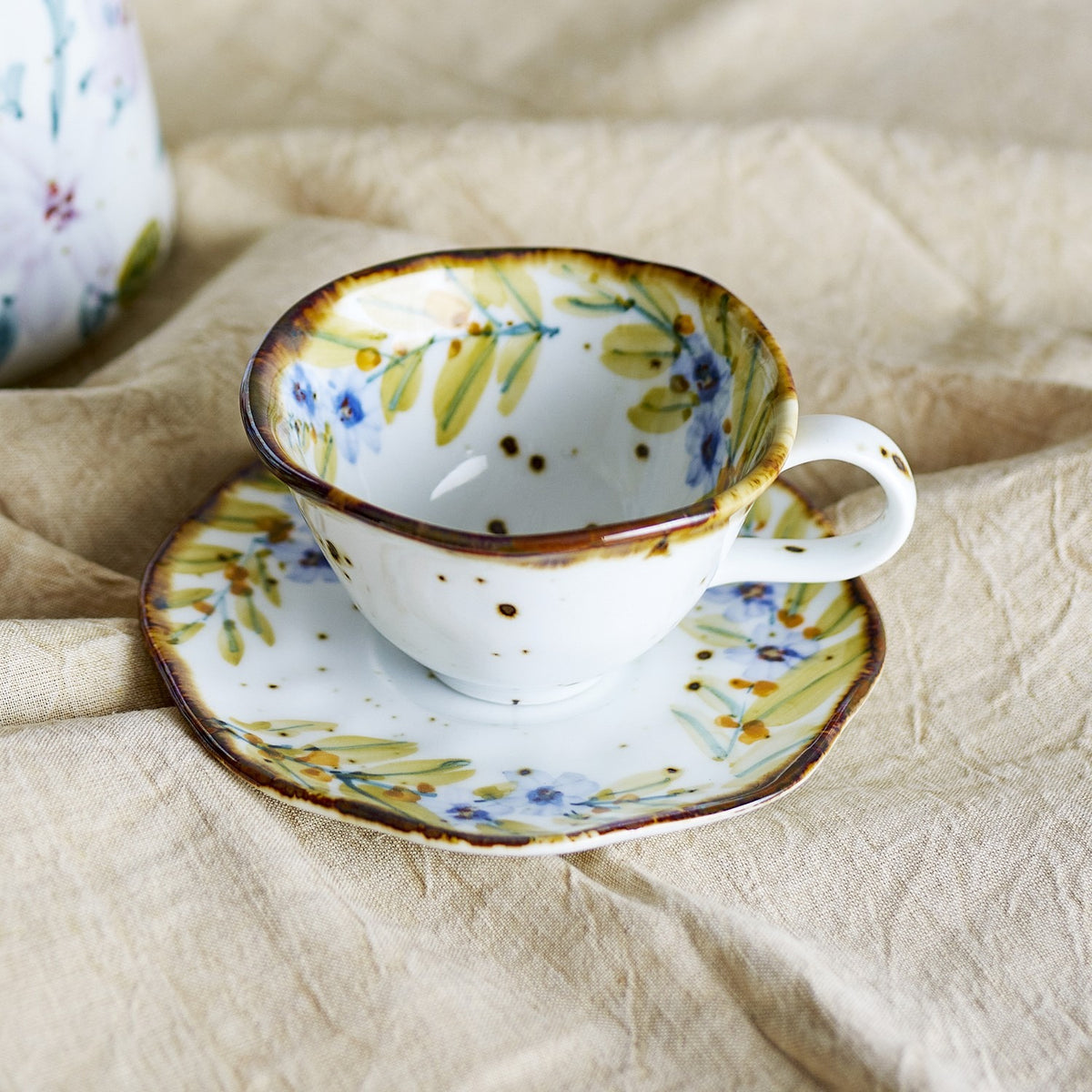 Savina Floral Stoneware Cup & Saucer 219ml Set of 4 - Multi
