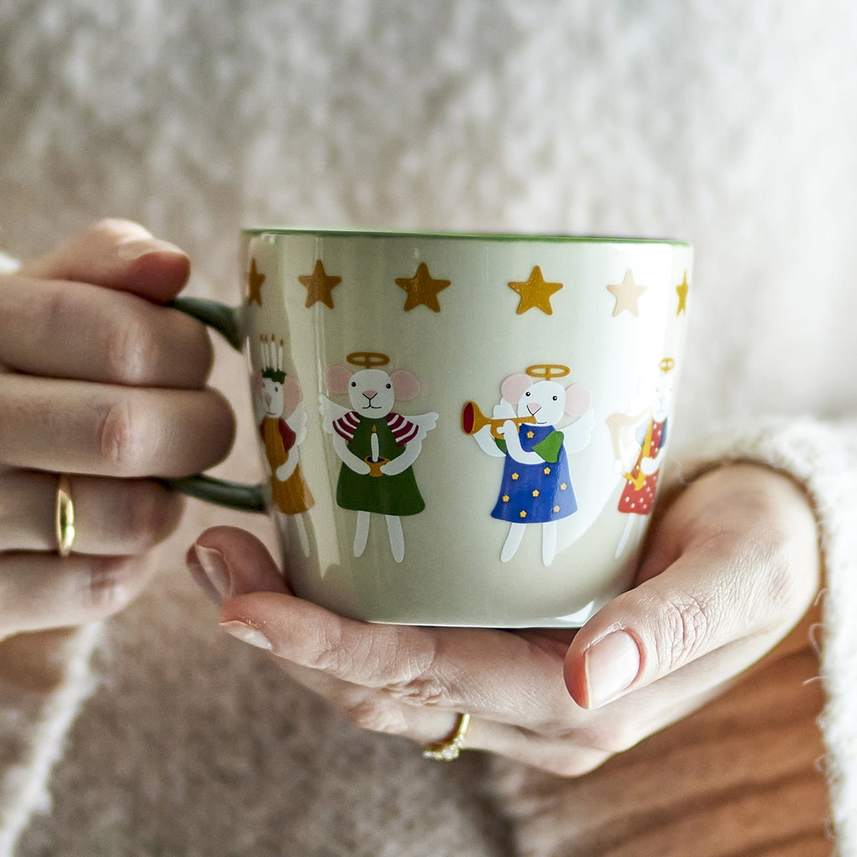 Peo Star Stoneware Christmas Mugs 300ml Set of 4 - Cream