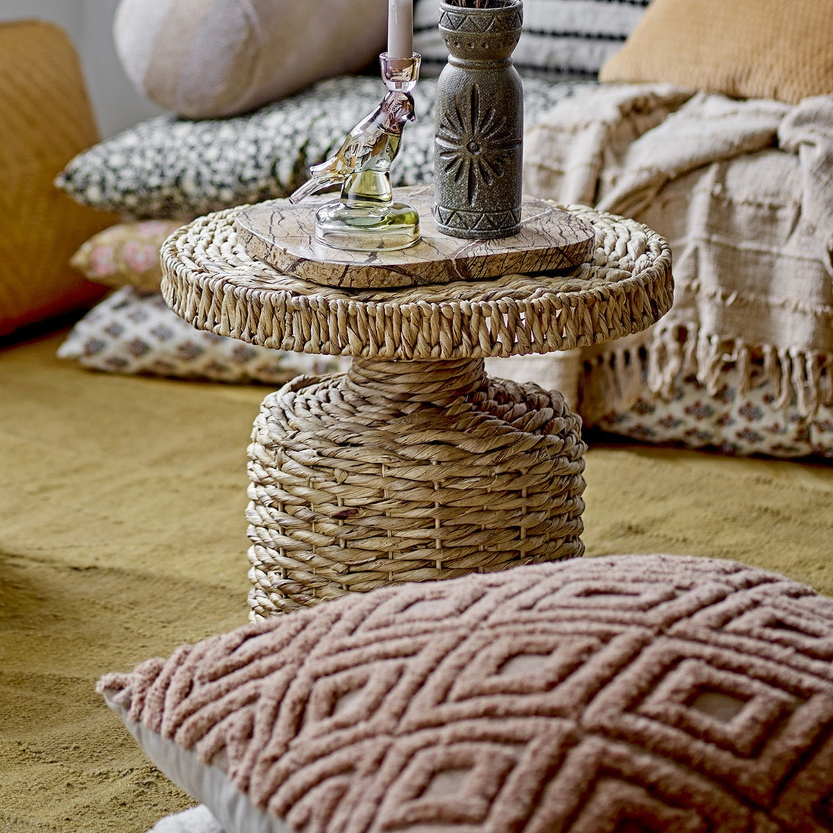 Camo Round Water Hyacinth Side Table - Natural