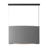 Noren S/123.2 fabric LED pendant light with a wide curved light grey shade suspended on two fine wires from a black ceiling bar, shown against a plain white background.
