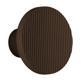 Arid A/01 round aluminium LED wall light in Textured Graphite Brown, a fluted disc on a short stem, shown on a plain white background.