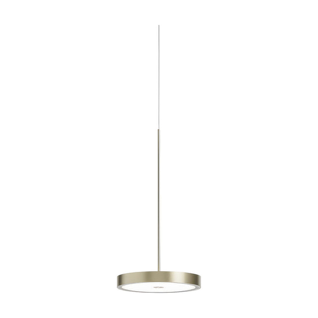 Dip Disc LED Pendant Light in brushed champagne finish, a slim round disc shade on a thin suspension rod, shown against a plain white background.