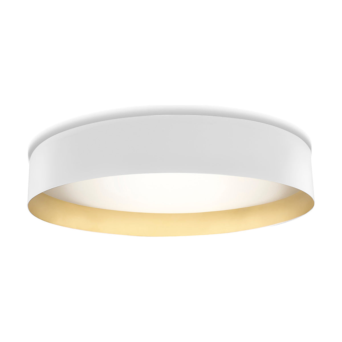 Ginevra LED Flush Ceiling Light, 80cm round design with matt white outer band, brass inner face, and white diffuser, shown on a plain white background.