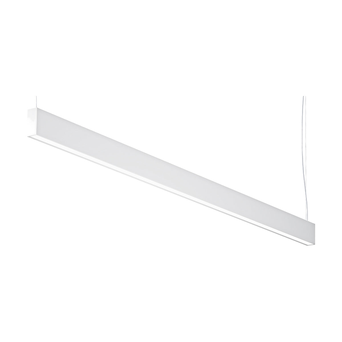 Giano Aluminium Linear LED Pendant Light, 201.8cm, a slim white rectangular bar suspended on fine wires with an integrated LED diffuser, shown against a plain white background.