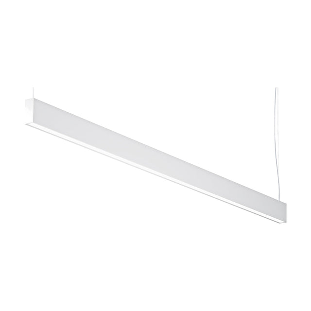 Giano Aluminium Linear LED Pendant Light, 201.8cm, a slim white rectangular bar suspended on fine wires with an integrated LED diffuser, shown against a plain white background.
