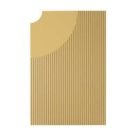 Arid Wall Light Tile in Textured Sand Yellow, an aluminium panel with fine vertical ribbing and a smooth curved cut-out accent, shown on a plain white background.