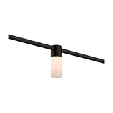 SIS Spot Glass LED Track Spotlight in matte black, a slim cylindrical head with frosted white diffuser mounted on a straight track, shown lit against a plain white background.