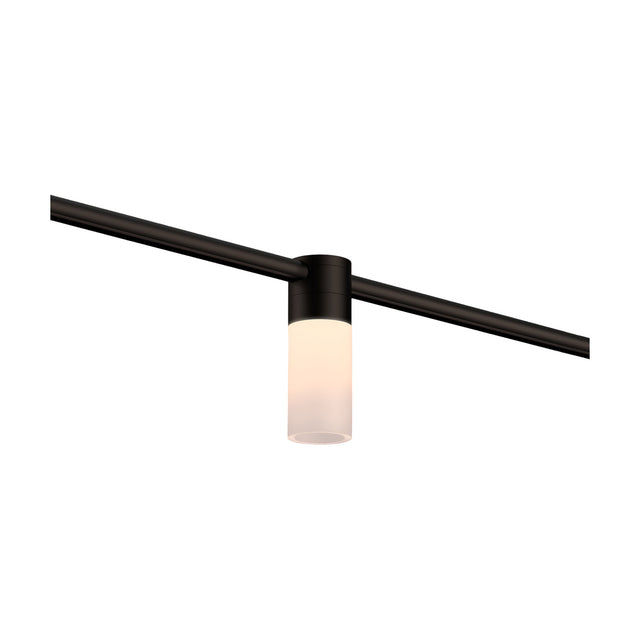 SIS Spot Glass LED Track Spotlight in matte black, a slim cylindrical head with frosted white diffuser mounted on a straight track, shown lit against a plain white background.