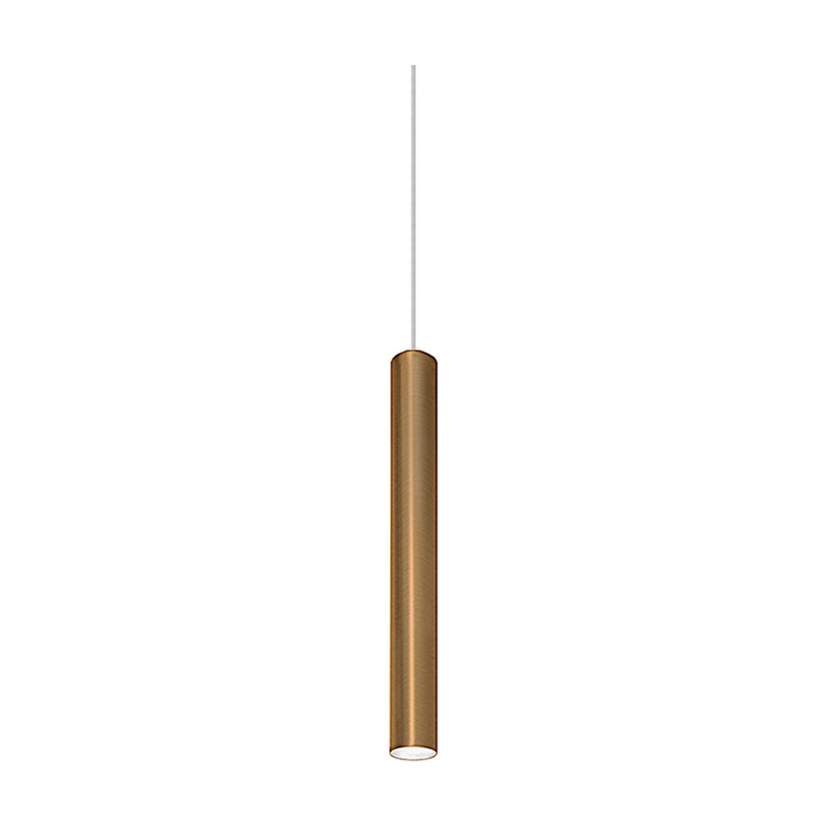 To-Be Aluminium Tube LED Pendant Light in brushed bronze, a slim vertical cylinder suspended on a fine cable, shown against a plain white background.