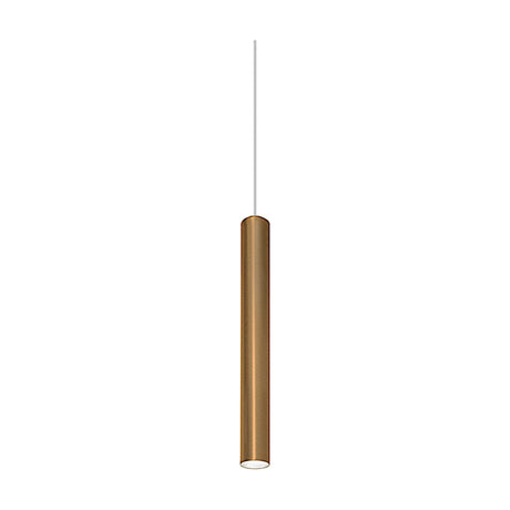 To-Be Aluminium Tube LED Pendant Light in brushed bronze, a slim vertical cylinder suspended on a fine cable, shown against a plain white background.