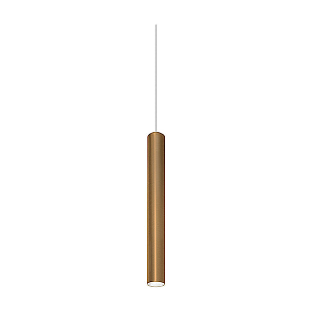 To-Be Aluminium Tube LED Pendant Light in brushed bronze, a slim vertical cylinder suspended on a fine cable, shown against a plain white background.