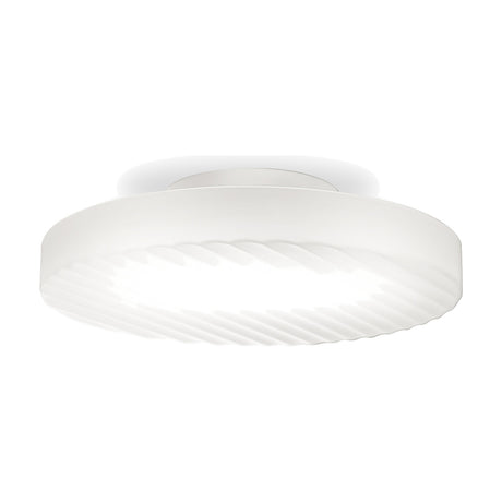 Côte 35 semi-flush ceiling light with a round frosted white glass disc featuring fine diagonal ribs, mounted on a white circular ceiling canopy, shown on a plain white background.