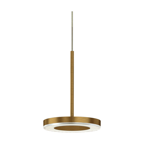 Bella Direct LED pendant light in Brushed Bronze, slim round aluminium disc on a thin central stem, integrated LED ring on the underside, shown on a plain white background.