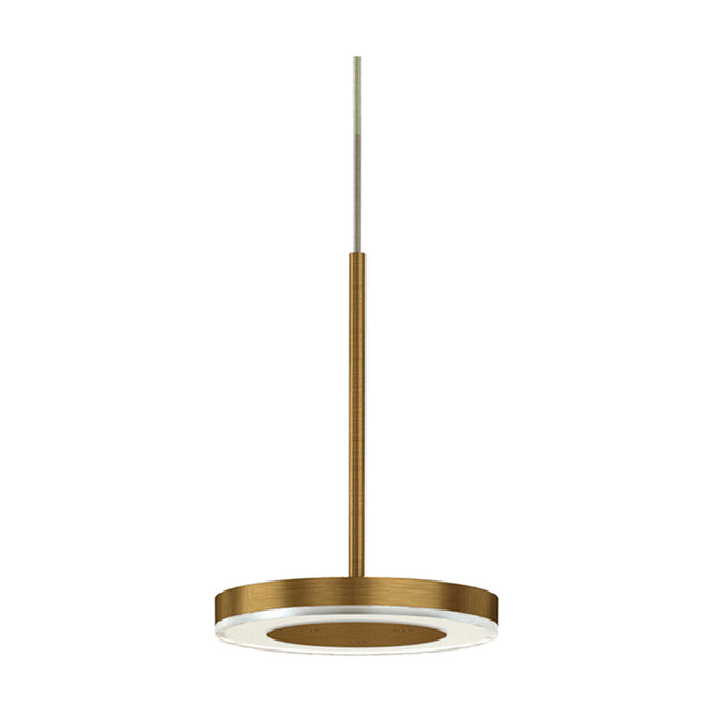 Bella Direct LED pendant light in Brushed Bronze, slim round aluminium disc on a thin central stem, integrated LED ring on the underside, shown on a plain white background.