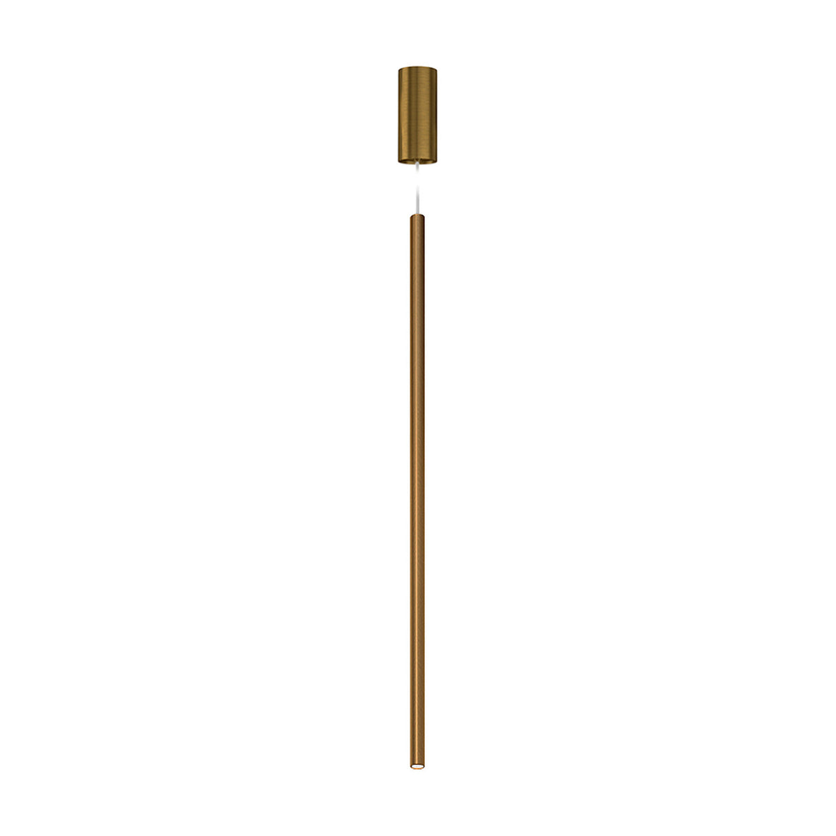 To-Be Aluminium Linear LED Pendant Light, a slim 85cm rod in brushed bronze with integrated LED tip, suspended on a fine cable against a plain white background.
