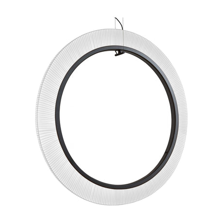 Roda S/120/V Ribbon Ring LED pendant light, a large circular fixture with pleated white translucent fabric around a black inner ring, shown on a plain white background.