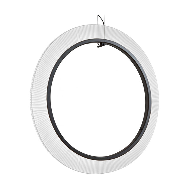 Roda S/120/V Ribbon Ring LED pendant light, a large circular fixture with pleated white translucent fabric around a black inner ring, shown on a plain white background.