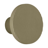 Arid A/01 round aluminium LED wall light with vertically fluted disc in textured olive grey finish, mounted on a short stem, shown on a plain white background.
